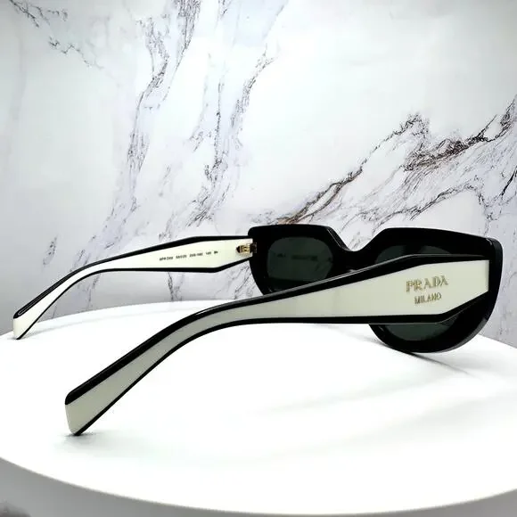 New PRADA Sunglasses Black White Talc Gold Symbole Oval Cat Eye Womens - Picture 15 of 16